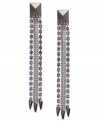 Fashion that gets to the point. Spiked embellishments swing from purple-hued crystal chains on Bar III's drop earrings. Crafted in hematite tone mixed metal. Approximate drop: 3 inches.