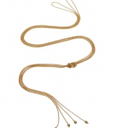 This sexy necklace is a sleek addition to any accessories collection - Designed in 14-karat gold-plated brass by Argentine Mara Carrizo Scalise - Adjustable knot, two-strap design works for day or evening styles in a wide variety of occasions