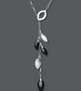Chic contrasting colors. White agate (7 mm x 12 mm) and black onyx (8 mm x 20 mm) in pretty leaf shapes dangle from this y-shaped pendant necklace. Crafted in sterling silver. Approximate length: 18 inches. Approximate drop: 2 inches.