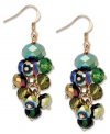 Drops of color from c.A.K.e. by Ali Khan. These stylish earrings feature clusters of beetle green glass beads in a gold tone mixed metal setting. Approximate drop: 2 inches.