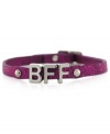 The perfect companion piece. BCBGeneration's BFF mini affirmation bracelet is crafted from silver-tone mixed metal on a metallic pink bracelet for a whimsical effect. Approximate length: 8 inches.