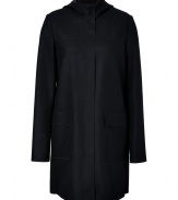 Streamlined and chic, this wool-cashmere-blend coat from Jil Sander boasts an easy to style sleek silhouette - Hooded, concealed front placket, flap pockets at chest and hips, long sleeves - Straight silhouette - Wear with an office-ready look or with skinny jeans and a pullover