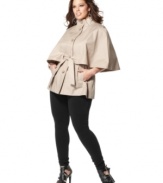 In spring's hottest shape, this cape-style Betsey Johnson's plus size coat is the perfect topper over the season's skinny jeans or leggings! A Macy's exclusive!