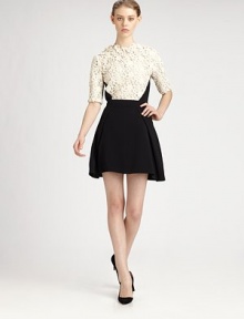 Embroidered floral lace lends a feminine air to this structural, panel-constructed style.Scalloped jewel necklineShort sleevesPanel constructionBack zipAbout 26 from shoulder to hem94% wool/5% elastane/1% polyamideDry cleanMade in Italy of imported fabricModel shown is 5'10½ (179cm) wearing US size 4. Embroidered floral lace lends a feminine air to this structural, panel-constructed style.Scalloped jewel necklineShort sleevesPanel constructionBack zipAbout 26 from shoulder to hem94% wool/5% elastane/1% polyamideDry cleanMade in Italy of imported fabricModel shown is 5'10½ (179cm) wearing US size 4.
