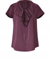 A stylish go-to for work or play, this ruffle-detailed silk top from Steffen Schraut injects easy elegance to any look - Gathered round neck, short sleeves, ruffle front bodice, gathered back yoke, slightly curved hem, relaxed silhouette - Style with slim trousers, a pencil skirt, or skinny jeans