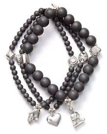 Layers of hematite beads and silver charms on Good Charma's bracelets are in perfect step with this season's global influences. Make this set your exotic embellishment of choice. Layers of hematite beads and silver charms on Good Charma's bracelets are in perfect step with this season's global influences. Make this set your exotic embellishment of choice.