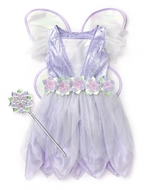 Teeming with chiffon and flowers, this satiny Melissa & Doug fairy costume is enchanting with a petal skirt, a sweet set of wings and a glittering magic wand. Teeming with chiffon and flowers, this satiny Melissa & Doug fairy costume is enchanting with a petal skirt, a sweet set of wings and a glittering magic wand.