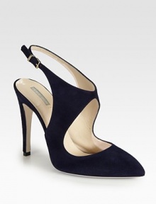 Sculpted cutouts and an elegant point toe define this slingback pump in soft Italian suede. Self-covered heel, 4¼ (110mm)Suede upperPoint toeAdjustable ankle strapLeather lining and solePadded insoleMade in Italy Sculpted cutouts and an elegant point toe define this slingback pump in soft Italian suede. Self-covered heel, 4¼ (110mm)Suede upperPoint toeAdjustable ankle strapLeather lining and solePadded insoleMade in Italy