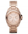 Expand your timepiece style with this shimmering, rosy watch from Michael Kors.