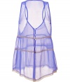 Luxury cami top in fine, delicate blue silk - Fashionable crinkle-quality - Slightly flared with read silhouette - Versatile in sexy transparent silk - Moderately wide, sleeveless, with racer back, buttons and contrasting trim - Front is longer than back - Can be more as sophisticated lingerie or with a thin tank and skinny jeans