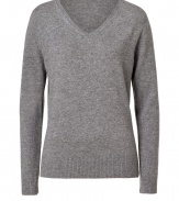 Everyday essential knitwear gets a luxe modern redux in Closeds super soft cashmere pullover - V-neckline, long sleeves, fine ribbed trim - Modern slim fit - Pair with everything from broken-in skinnies to chic tailored mini-skirts