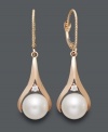 Take any look up a level when you add these sophisticated drop earrings. Cultured freshwater pearls (8-1/2 mm) add polish, while round-cut diamond accents add sparkle. Crafted in 14k rose gold. Approximate drop: 1-1/4 inches.
