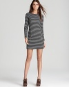 Bullish zip accents interrupt a striped MICHAEL Michael Kors dress for a look brimming with modern edge. Keep the silhouette strong with sleek pumps.