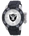 Silver and black attack. Root for your team 24/7 with this sporty watch from Game Time. Features an Oakland Raiders logo at the dial.