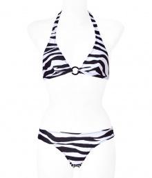 Make a stylish splash in this ultra-luxe halter bikini from D&G Dolce & Gabbana - Classic halter top with front ring and back tie closure, tie-detailed bottoms, all-over zebra print - Wear with a sheer caftan and wedge sandals Make a stylish splash in this ultra-luxe halter bikini from D&G Dolce & Gabbana - Classic halter top with front ring and back tie closure, tie-detailed bottoms, all-over zebra print - Wear with a sheer caftan and wedge sandals