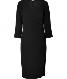 Inject a timeless feminine accent into your Little Black Dress collection with Ralph Lauren Blacks ultra sleek 3/4 sleeve stretch dress - V-neckline, 3/4 sleeves, gathered side, hidden back zip - Fitted - Wear to work with sleek leather boots and a carryall tote, or try for cocktails with heels and a clutch Inject a timeless feminine accent into your Little Black Dress collection with Ralph Lauren Blacks ultra sleek 3/4 sleeve stretch dress - V-neckline, 3/4 sleeves, gathered side, hidden back zip - Fitted - Wear to work with sleek leather boots and a carryall tote, or try for cocktails with heels and a clutch