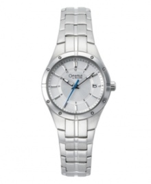 This sleek sport watch by Caravelle by Bulova dresses both up and down effortlessly. Stainless steel bracelet and round case with lugs at bezel. Silver tone dial features applied silver tone stick indices, small numerals at inner ring, minute track, date window at three o'clock, luminous hour and minute hands, blue second hand, and logo. Quartz movement. Water resistant to 30 meters. Two-year limited warranty. This sleek sport watch by Caravelle by Bulova dresses both up and down effortlessly. Stainless steel bracelet and round case with lugs at bezel. Silver tone dial features applied silver tone stick indices, small numerals at inner ring, minute track, date window at three o'clock, luminous hour and minute hands, blue second hand, and logo. Quartz movement. Water resistant to 30 meters. Two-year limited warranty.