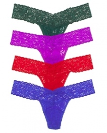 A soft stretchy lace low-rise thong with a thick signature lace waistband in new fashion colors! A soft stretchy lace low-rise thong with a thick signature lace waistband in new fashion colors!