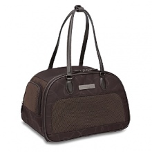 A pet-a-porter for transport of your pooch or feline friend. Removable protected floor with ruffle accents and storage zip pocket. Includes dog leash with metal snaphook. Dark nickel hardware. A pet-a-porter for transport of your pooch or feline friend. Removable protected floor with ruffle accents and storage zip pocket. Includes dog leash with metal snaphook. Dark nickel hardware.