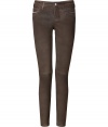 As edgy as they are versatile, Vanessa Brunos espresso leather skinnies are a must for contemporary-cool looks - Classic five-pocket style, button closure, belt loops, seamed knees, slight distressed look - Team with casual knits and kick-around boots for that rocker-chic finish