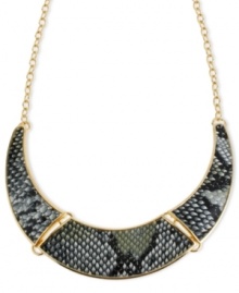 Unleash your inner wild child with this Haskell frontal necklace. Chic animal print adorns a half-moon silhouette. Crafted in gold tone mixed metal. Approximate length: 18 inches + 3-inch extender. Approximate drop: 1 inch. Unleash your inner wild child with this Haskell frontal necklace. Chic animal print adorns a half-moon silhouette. Crafted in gold tone mixed metal. Approximate length: 18 inches + 3-inch extender. Approximate drop: 1 inch.