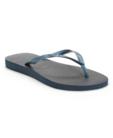You can't go wrong with the classic cushioned flip flop! These slim sandals by Havaianas continue the tradition with a flat footbed and colorful thong strap. You can't go wrong with the classic cushioned flip flop! These slim sandals by Havaianas continue the tradition with a flat footbed and colorful thong strap.