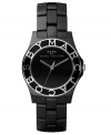 Let your style speak for itself. This chic Marc by Marc Jacobs watch features a black ceramic bracelet and round stainless steel case. Logo at bezel. Black dial with logo. Quartz movement. Water resistant to 30 meters. Two-year limited warranty.