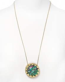 Add a hippie-chic accent to your look with this bold abalone sunburst pendant from House of Harlow 1960. Add a hippie-chic accent to your look with this bold abalone sunburst pendant from House of Harlow 1960.