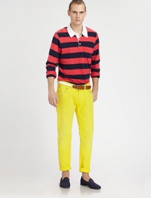 A casual favorite that never goes out of style, in a boldly-striped cotton knit with contrasting collar and cuffs.Three-button placketChest patch pocketCottonMachine washImported A casual favorite that never goes out of style, in a boldly-striped cotton knit with contrasting collar and cuffs.Three-button placketChest patch pocketCottonMachine washImported