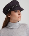 A studded trim lends edge to this classic tweed boucle cap from August Accessories.