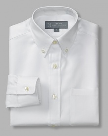 A classic button front shirt with button down collar, barrel cuff, and two pockets. A great complement to a navy, black or grey suit. A classic button front shirt with button down collar, barrel cuff, and two pockets. A great complement to a navy, black or grey suit.