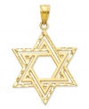 Commemorate your faith. This intricate cut-out Star of David makes the perfect symbolic gift. Crafted in 14k gold. Chain not included. Approximate length: 1-1/2 inches. Approximate width: 1 inch.