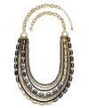 This multi-row style is envy-worthy. Alfani's frontal necklace adds instant fashion with gold, hematite and chocolate tone beads and chains. Crafted in gold tone mixed metal. Approximate length: 20 inches + 3-inch extender. Approximate drop: 2 inches.