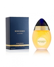 The first perfume created by Boucheron in 1988, this signature fragrance is an enveloping and captivating floral semi-oriental. A Boucheron object d'art, synonymous with quality, opulence and elegance.A great oriental floral, Boucheron opens with sparkling and fruity notes. Its mellow, enveloping signature underscores a voluptuous floral harmony. A bottle of lustrous transparency that enhances the light fragrance concentration it contains for a refined aura. Easy to wear for all occasions.Notes: bergamot, mandarin, bitter orange, marigold, orange blossom, galbanum, basil, apricot, jasmine, narcissus, tuberose, ylang-ylang, patchouli, sandalwood, amber, civet, tonka bean, vanilla. The first perfume created by Boucheron in 1988, this signature fragrance is an enveloping and captivating floral semi-oriental. A Boucheron object d'art, synonymous with quality, opulence and elegance.A great oriental floral, Boucheron opens with sparkling and fruity notes. Its mellow, enveloping signature underscores a voluptuous floral harmony. A bottle of lustrous transparency that enhances the light fragrance concentration it contains for a refined aura. Easy to wear for all occasions.Notes: bergamot, mandarin, bitter orange, marigold, orange blossom, galbanum, basil, apricot, jasmine, narcissus, tuberose, ylang-ylang, patchouli, sandalwood, amber, civet, tonka bean, vanilla.