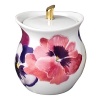 Pensees sugar bowl by Bernardaud. This lively, luxurious collection is sure to transform your table into a celebration of spring. The floral watercolor pattern features delicate, multicolored pansies that appear to be strewn across the surface of each piece.