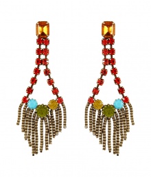 Bring heightened style to your day or night look with these ultra-chic earrings from New York City-based accessory label Dannijo - Drop style, made of stylishly distressed oxidized brass with multicolor Swarovski crystal embellishment - Wear with a classic cocktail dress or an on-trend off-duty ensemble