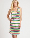 Vibrantly colored stripes add a playful touch to this comfy-chic coverup.Round neckSleevelessSnap frontElasticized waistRacerbackPull-on style92% polyester/8% spandexDry cleanImported