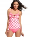 Super sweet for fun in the sun, this Hula Honey tankini top features ruffles, polka dots and gingham plaid -- an everyday value!