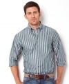 Take the straight-and-narrow to easy style with this striped shirt from Nautica.