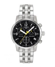 About time. An every day watch with modern appeal. Stainless steel bracelet with sapphire glass and black chronograph dial. Date and 38-month features Quartz movement. Water resistant to 200 meters. Screw down crown. 2-year limited warranty. About time. An every day watch with modern appeal. Stainless steel bracelet with sapphire glass and black chronograph dial. Date and 38-month features Quartz movement. Water resistant to 200 meters. Screw down crown. 2-year limited warranty.