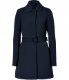Streamlined and incredibly chic, this impeccable wool coat from Jil Sander Navy injects polish to your new season style - Spread collar, long sleeves, concealed front snaps, figure-enhancing seaming details at bust, detachable belt, back kick pleat - Tailored slim fit - Wear with cropped trousers, a cashmere pullover, ankle booties, and a satchel