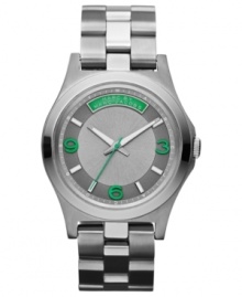 Bright green accents take this gunmetal-hued watch to the next level, by Marc by Marc Jacobs. Bright green accents take this gunmetal-hued watch to the next level, by Marc by Marc Jacobs.