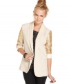 Bring on the glitz! Sequin-embellished sleeves create dazzling effect on this boyfriend-style blazer from Urban Hearts.