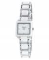 Fresh design by Kenneth Cole New York. Petite watch crafted of white ceramic and stainless steel bracelet and square case with angled bezel. White dial features silver tone pyramid-shaped markers at twelve, three, six and nine o'clock, two hands and logo. Quartz movement. Water resistant to 30 meters. Limited lifetime warranty.