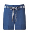 Bring instant chic to your summertime look with these adorable Bermuda shorts from Marc by Marc Jacobs - Flat front, belt loops, tie waist belt, off-seam pockets, back welt pockets with buttons - Wear with a floral blouse, wedge sandals, and a cotton shopper