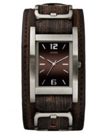 Your casual, cool look is in the bag with this cuff watch by GUESS. Your casual, cool look is in the bag with this cuff watch by GUESS.