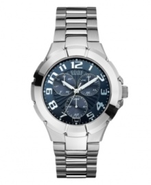 A futuristic face sets the tone on this watch by GUESS.