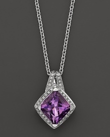 Pavé diamonds frame a glittering amethyst set in 18K white gold. 18K white gold chain. Pavé diamonds frame a glittering amethyst set in 18K white gold. 18K white gold chain.