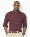 A rugged cotton twill sport shirt is fashioned in a classic fit and is lightly washed for a comfortable look and feel.