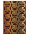 Inspired by mid-century mod motifs, the Artois Lille Croissant area rug from Karastan offers a bold colorway in teal, henna and more for any room in need of a fashion-forward update. Thick and resilient underfoot, this plush piece is woven from 2-ply nylon pile, ensuring easy care and long-lasting wear.